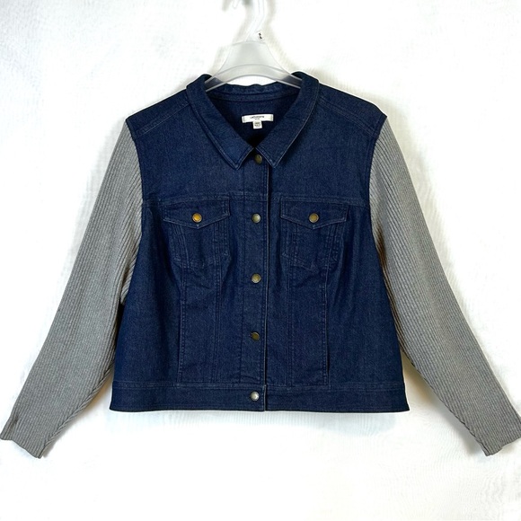 Liz Claiborne Denim Sweater Sleeve Short Jean Jacket / 3XL - Picture 1 of 10